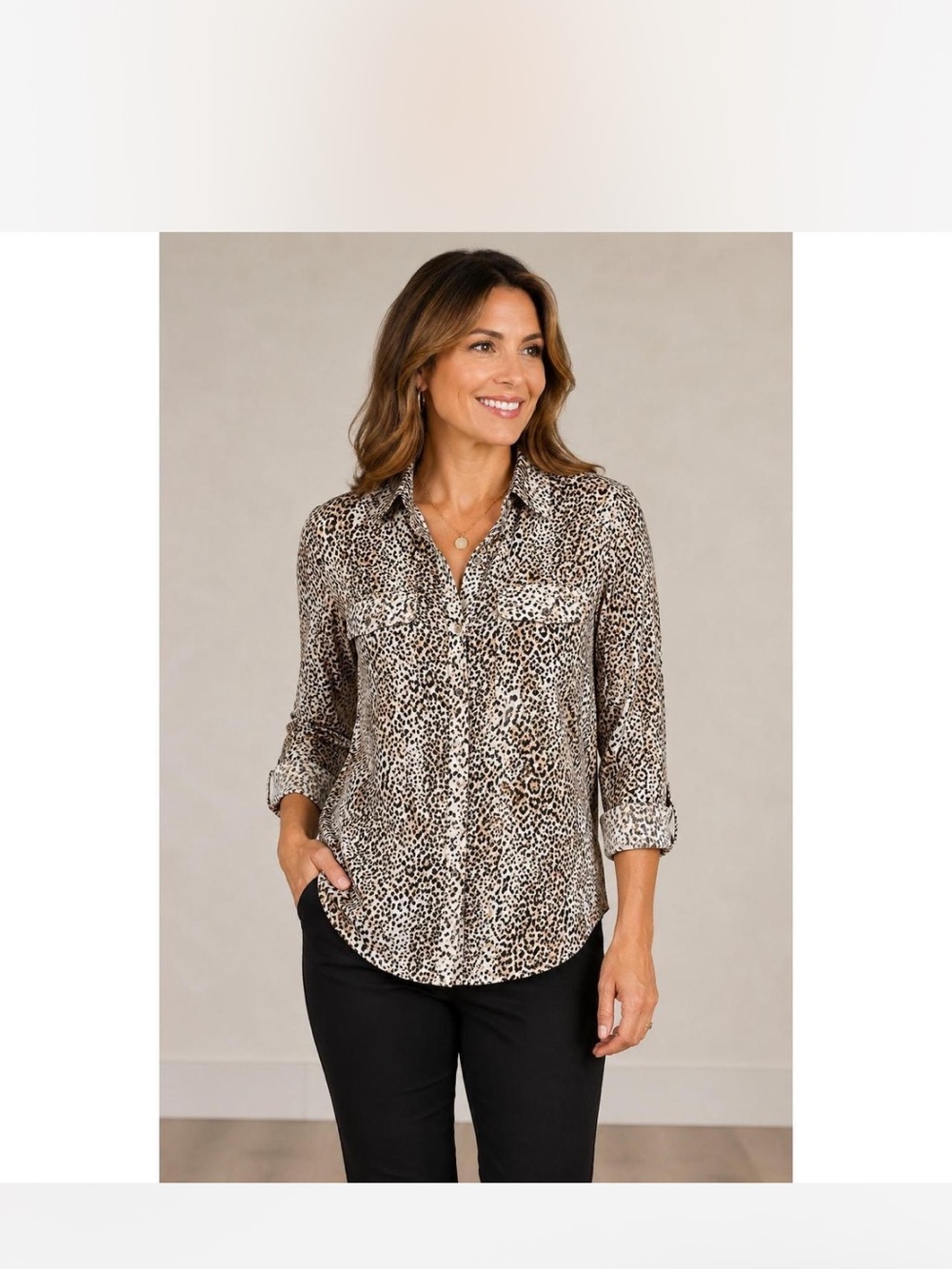 Chico's grey black white Leopard Button-Down Shirt